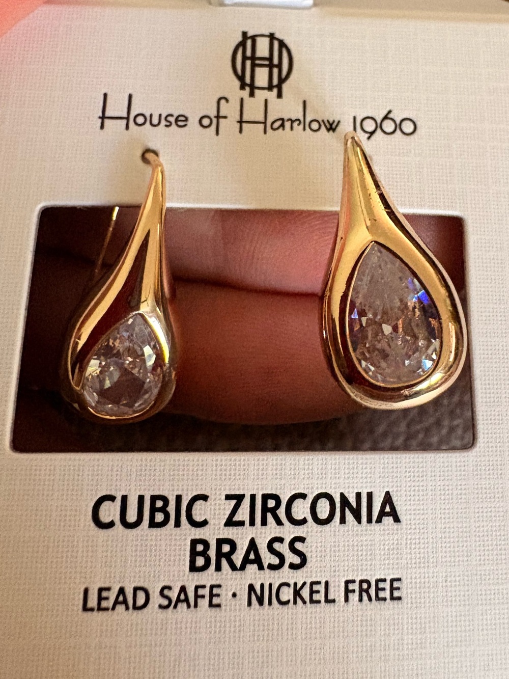 💙House of Harlow 1960 NWT Gold Teardrop Cubic Zirconia Earrings
